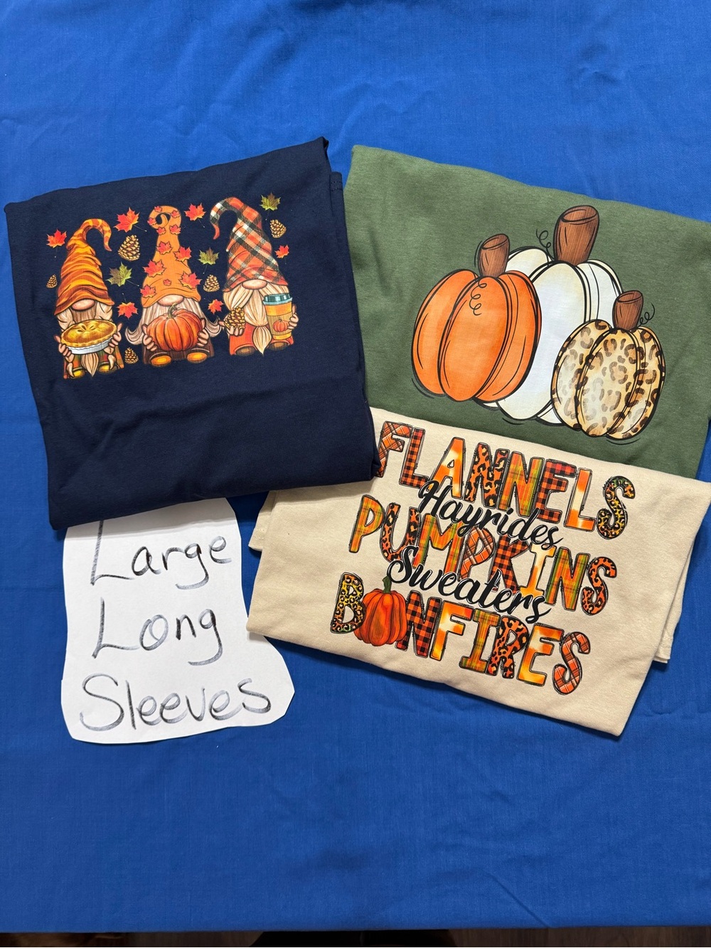 Women Long Sleeve Fall/Autumn Graphic Tee - Navy, Olive, Cream